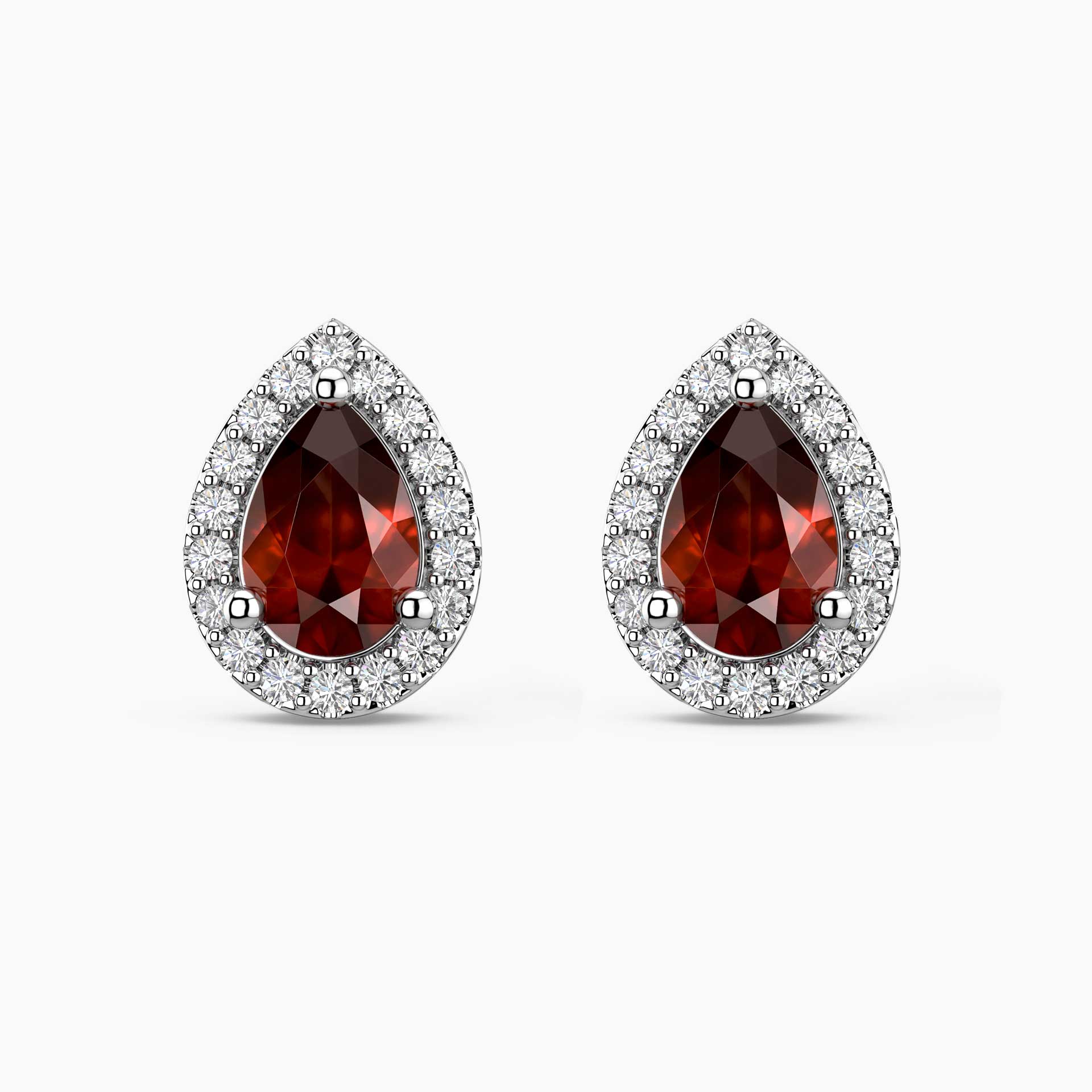 Pear Garnet Halo Stud Earrings | Sterling Silver