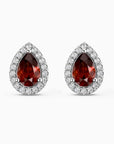 Pear Garnet Halo Stud Earrings | Sterling Silver