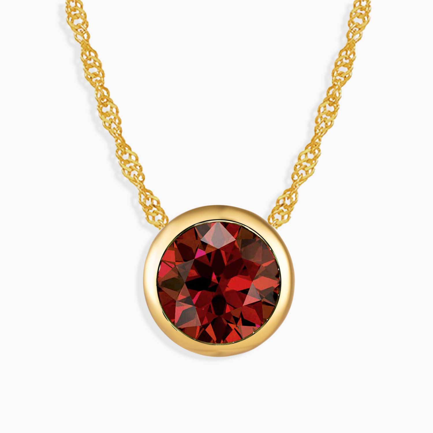 Round Garnet Necklace Bezel Set 18 K Gold