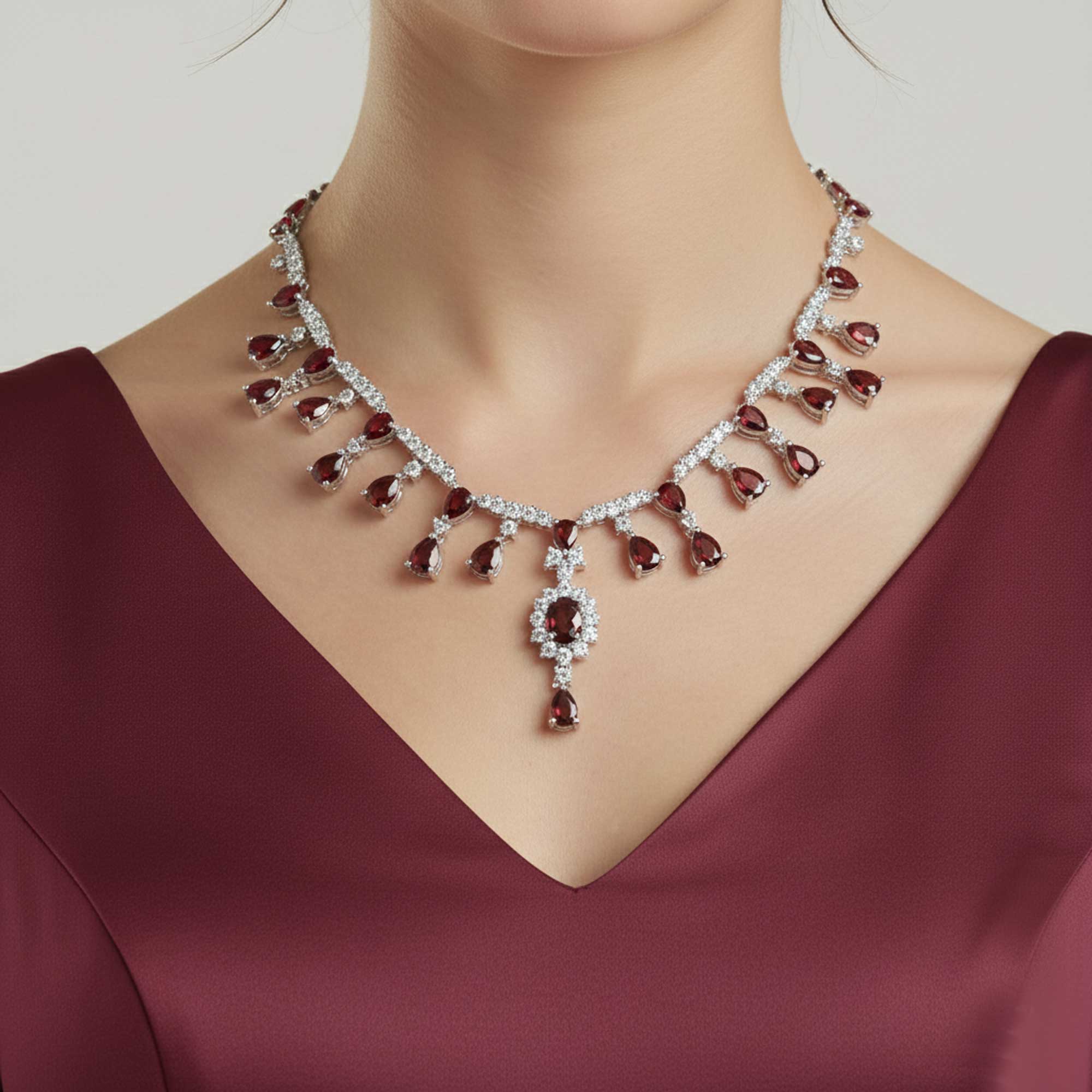 Garnet Cascading Statement Necklace in Sterling Silver – January Birthstone | Irosk