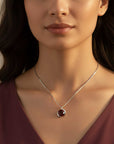 Garnet Semi Bezel Pendant Necklace in Sterling Silver | Irosk