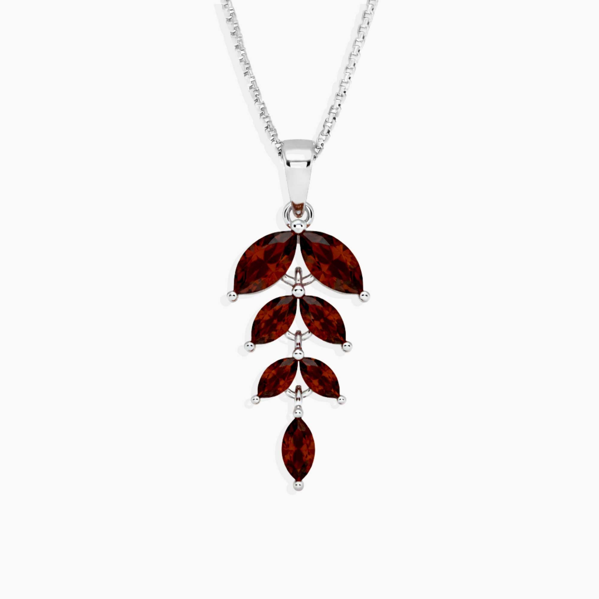 Marquise-Cut Garnet Leaf Necklace | Sterling Silver | Irosk