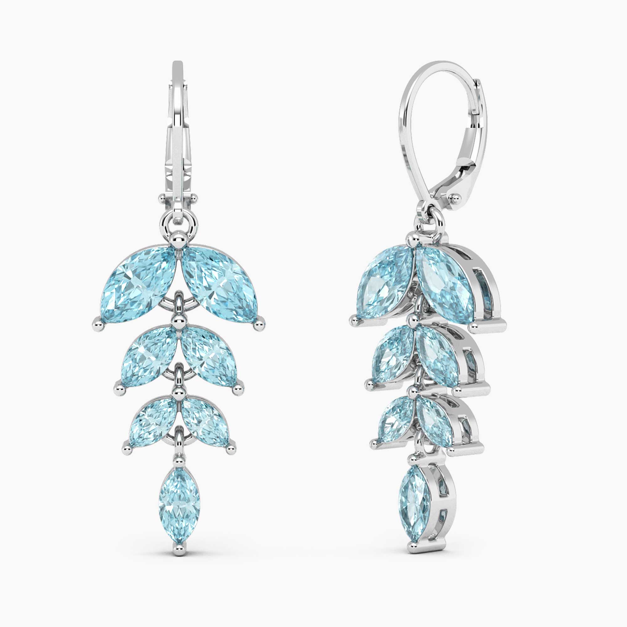 Serene Elegance: Marquise Cut Aquamarine Leaf Earrings