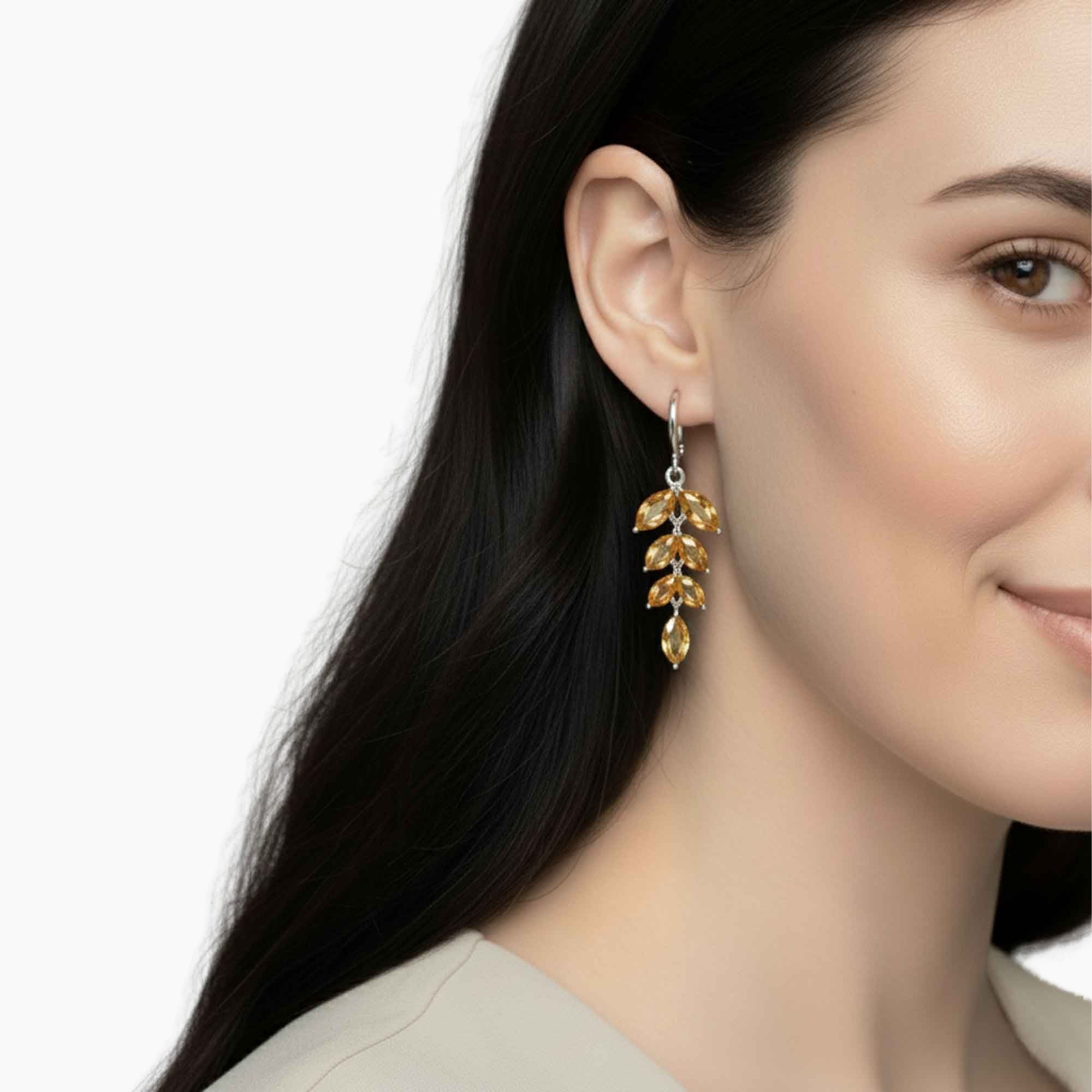 Marquise Citrine Leaf Earrings – November Birthstone