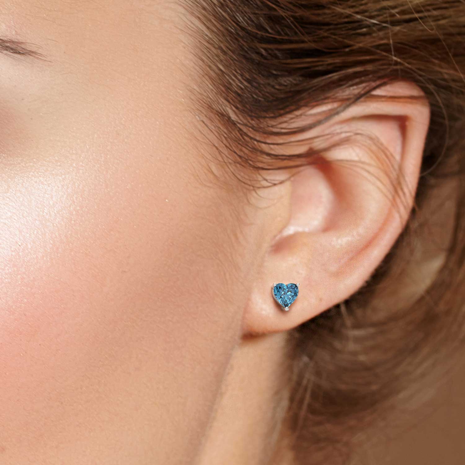 Heart Shape Stud Earrings in Sterling Silver - London Blue Topaz