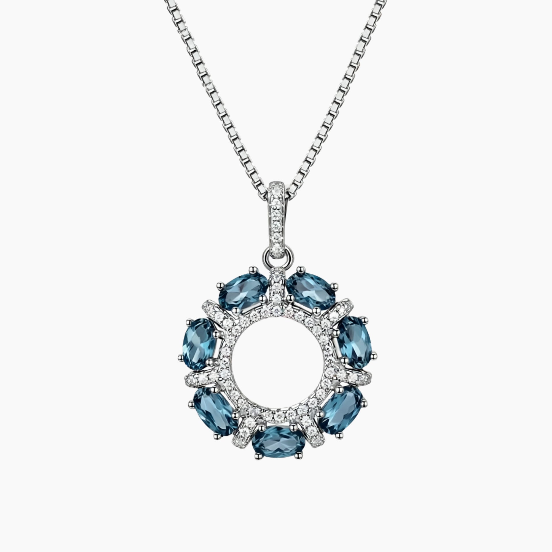 Celestial Halo London Blue Topaz Pendant in Rhodium-Plated Silver