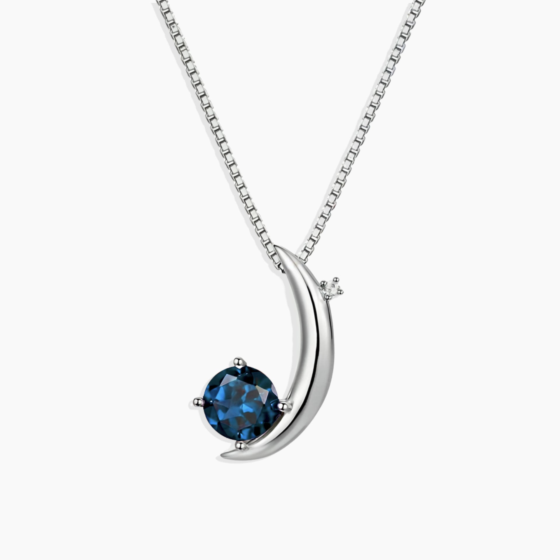 Elegant Half Moon London Blue Topaz Pendant in Sterling Silver