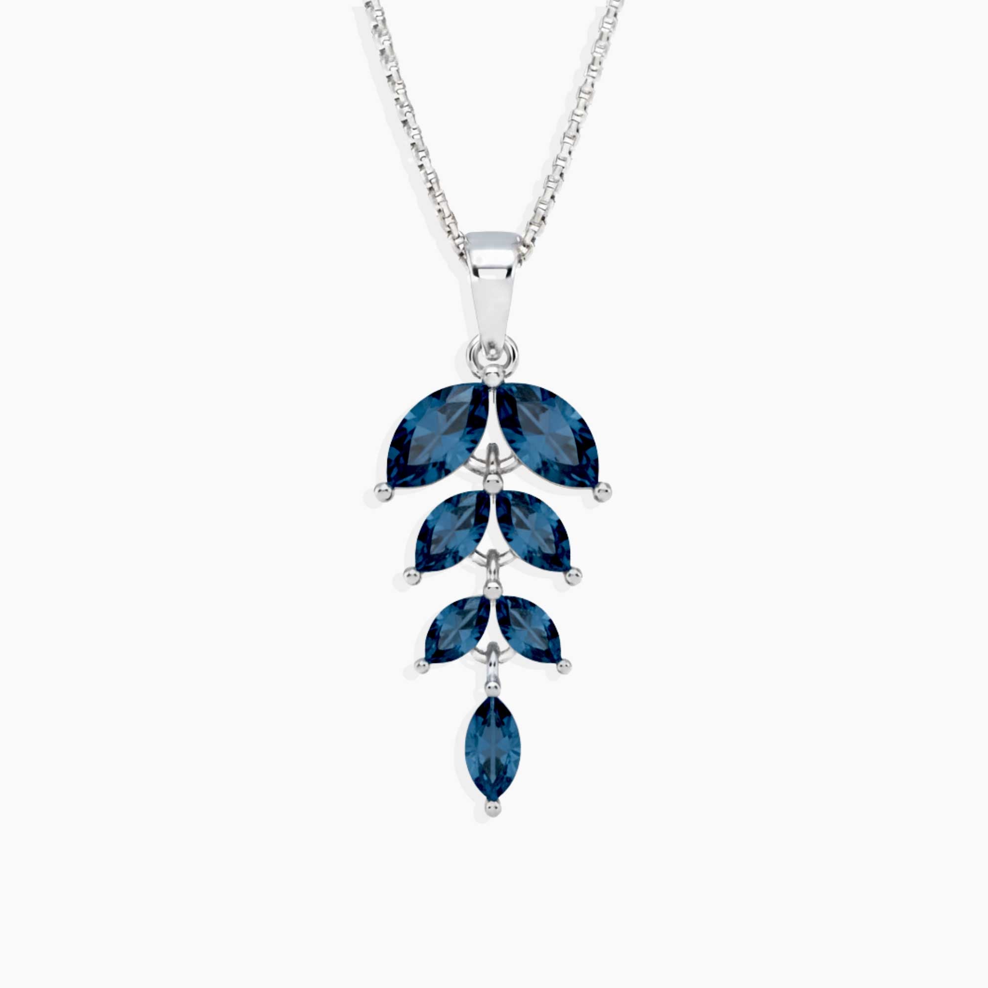 Marquise-Cut London Blue Topaz Leaf Necklace | Sterling Silver