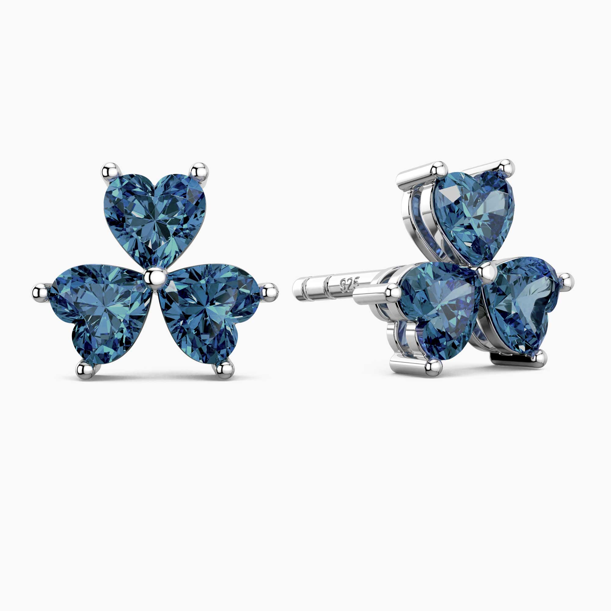 Flower Shape Stud Earrings in Sterling Silver - London Blue Topaz