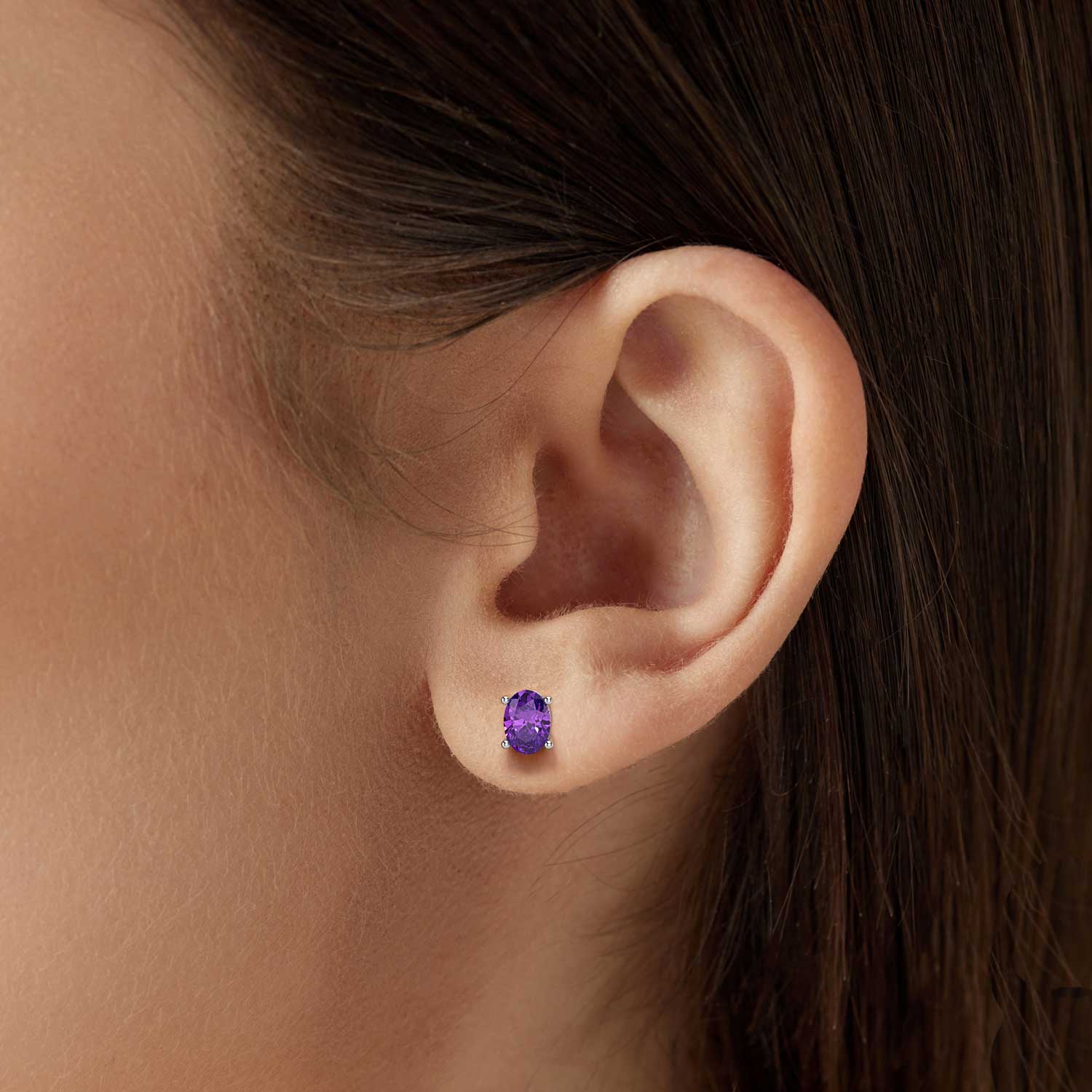 Natural Amethyst Oval Stud Earrings – Perfect Gift for Her
