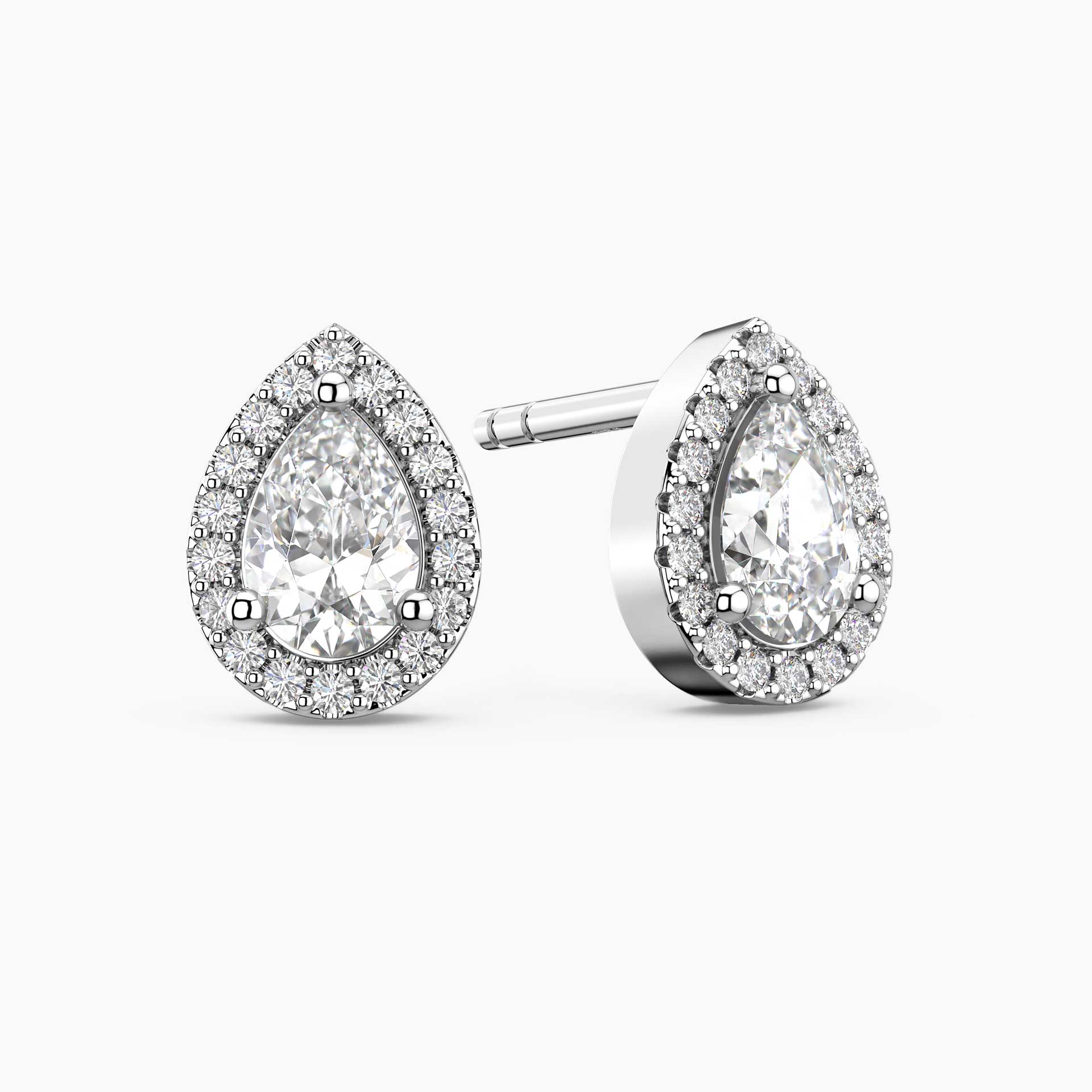 Pear Moissanite Halo Stud Earrings | Sterling Silver