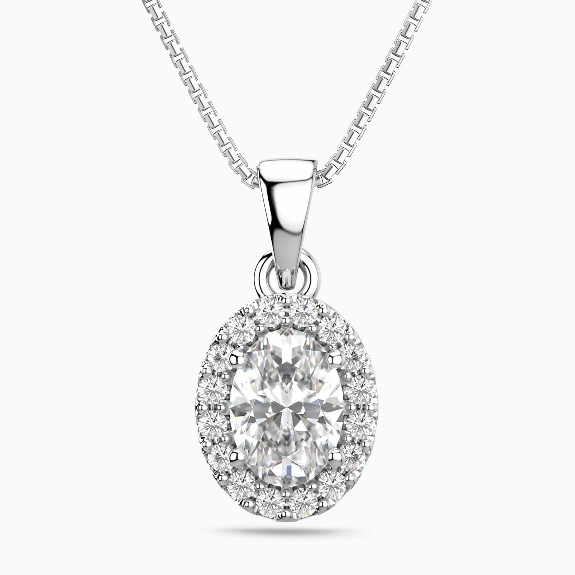 Oval Moissanite Halo Pendant Necklace – Sterling Silver Fine Jewellery | Irosk