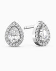 Pear Moissanite Halo Stud Earrings | Sterling Silver
