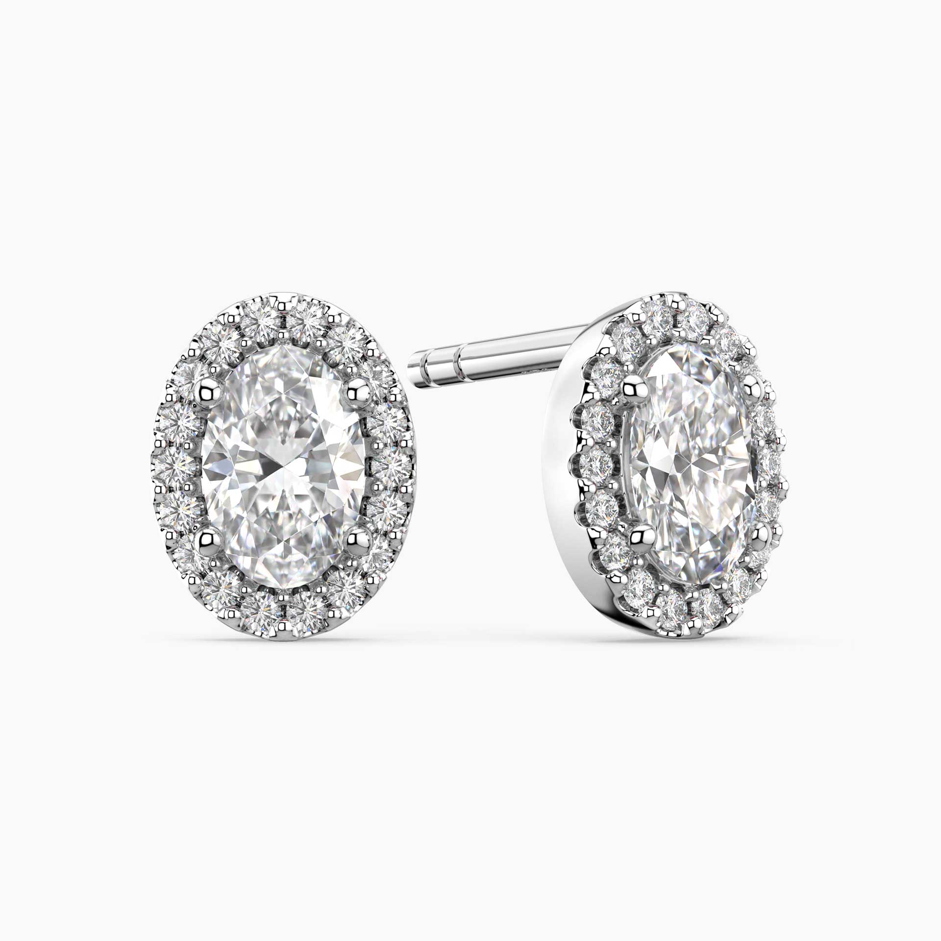 Moissanite Oval Halo Stud Earrings in Sterling Silver | Irosk