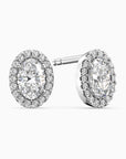 Oval Moissanite Halo Stud Earrings – Sterling Silver | Irosk