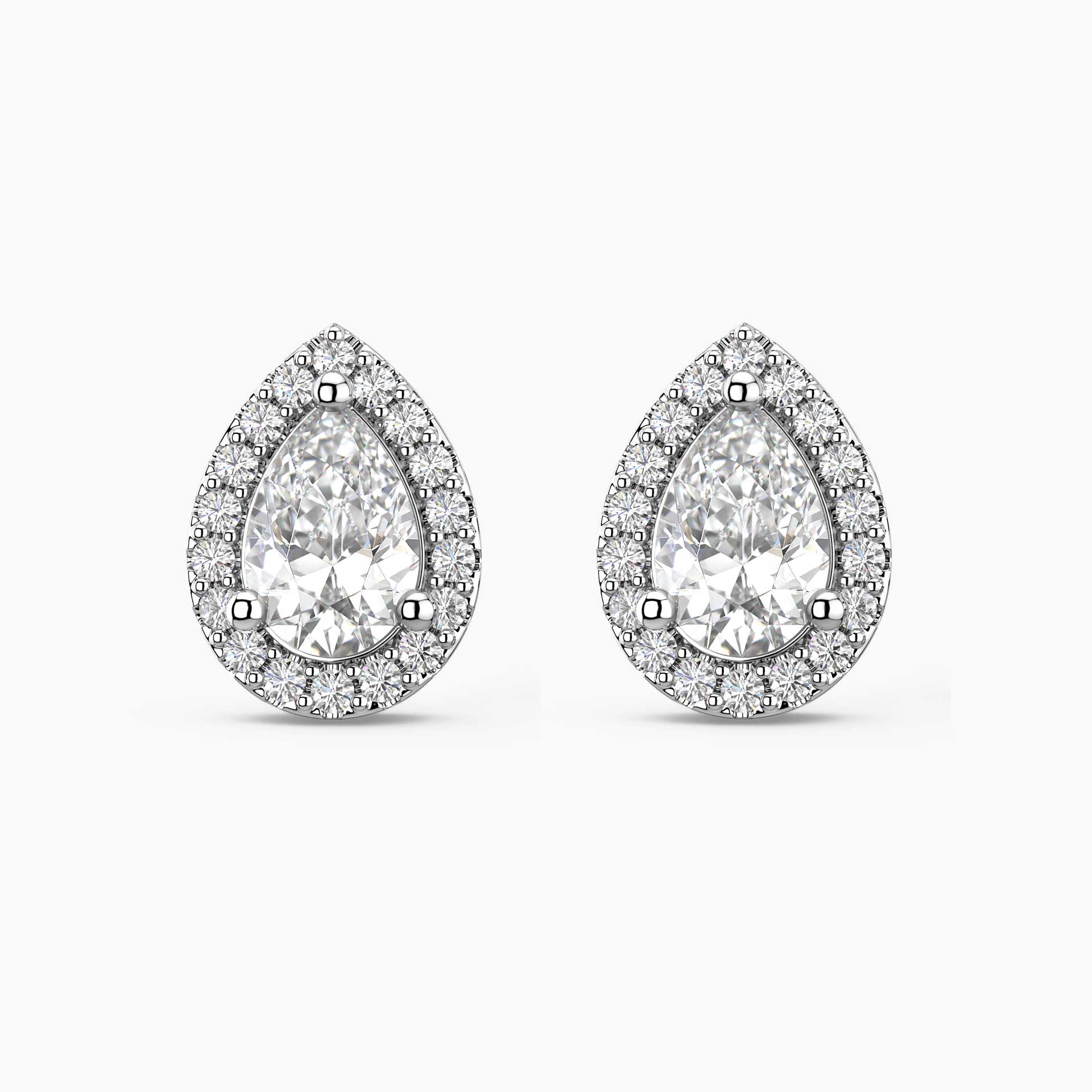 Pear Moissanite Halo Stud Earrings | Sterling Silver
