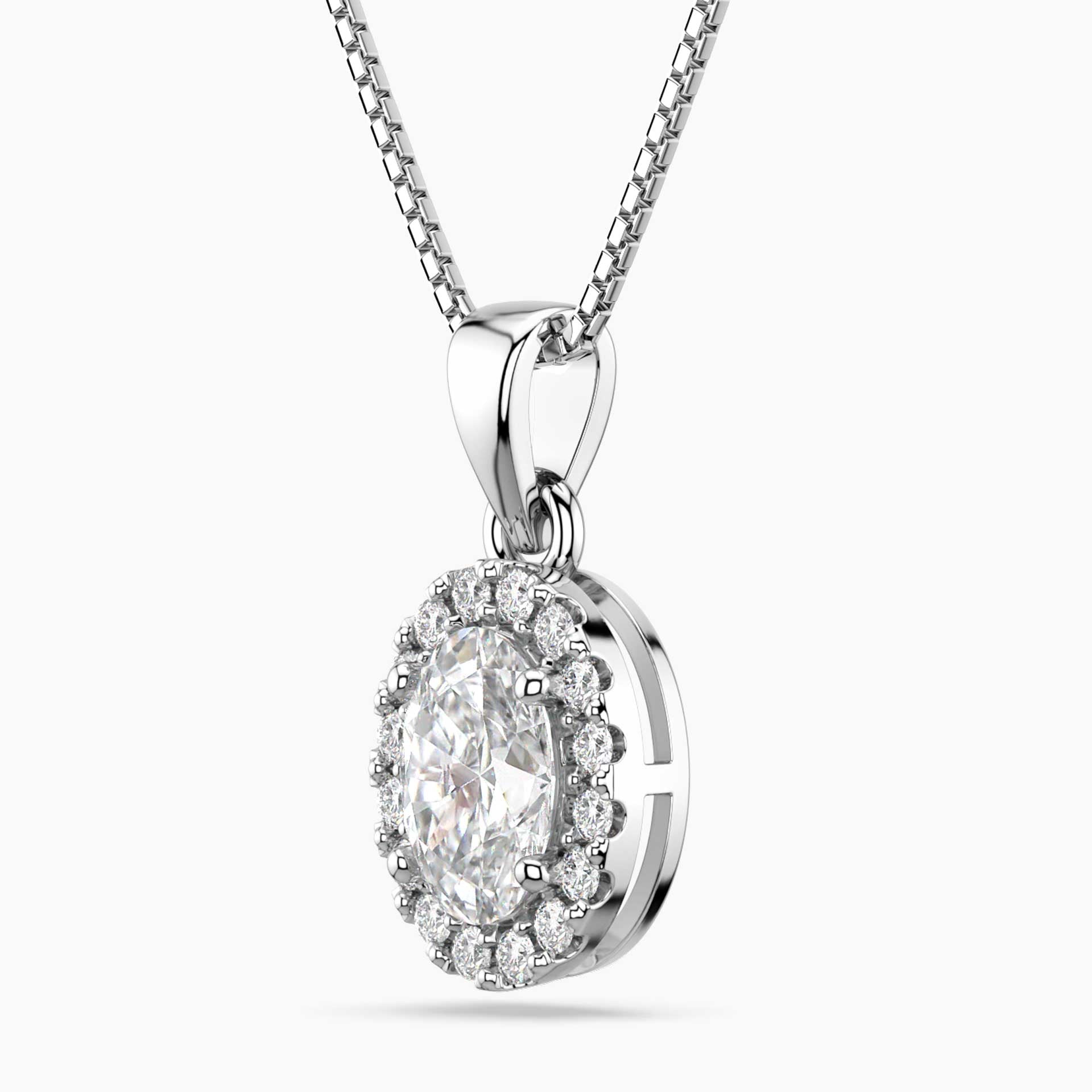 Moissanite Oval Halo Pendant Necklace in Sterling Silver | Irosk