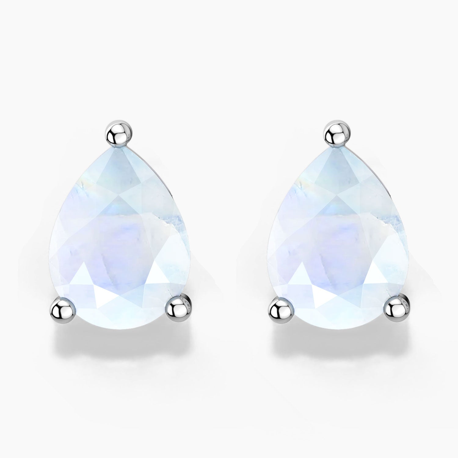 White opal pear stud earrings in silver.