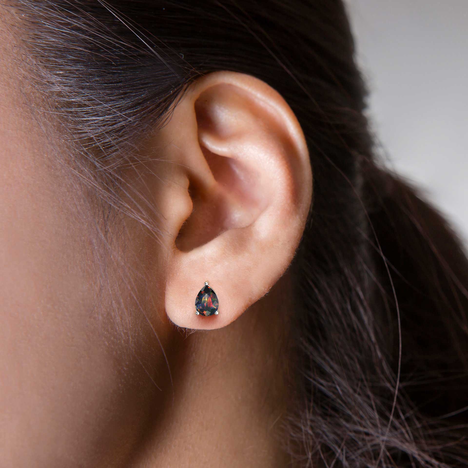 Elegant Pear Shape Black Opal Stud Earrings in Sterling Silver – Irosk ®