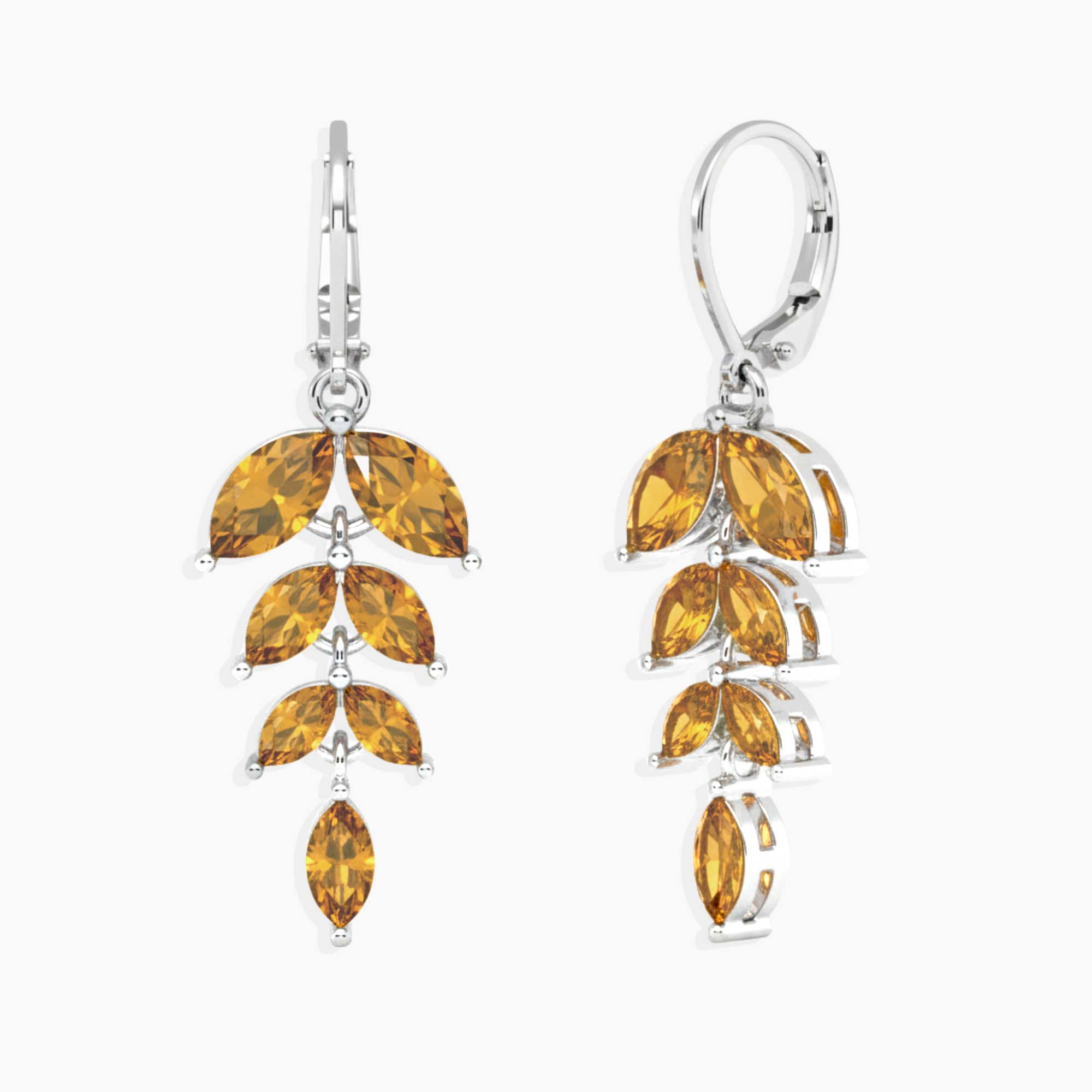 Marquise Citrine Leaf Earrings – November Birthstone