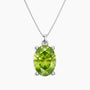 Silver oval peridot pendant necklace with rhodium finish on box chain – August birthstone jewelry