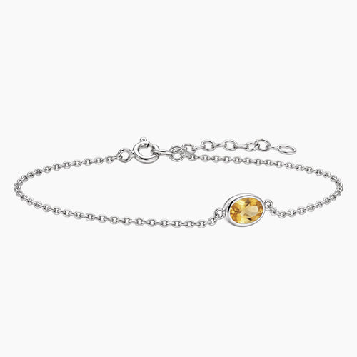 Citrine Oval Solitaire Bracelet in Sterling Silver – November Birthstone | Irosk