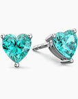 Heart-shaped lab-created Paraiba tourmaline stud earrings in 925 sterling silver – vibrant aqua blue sparkle
