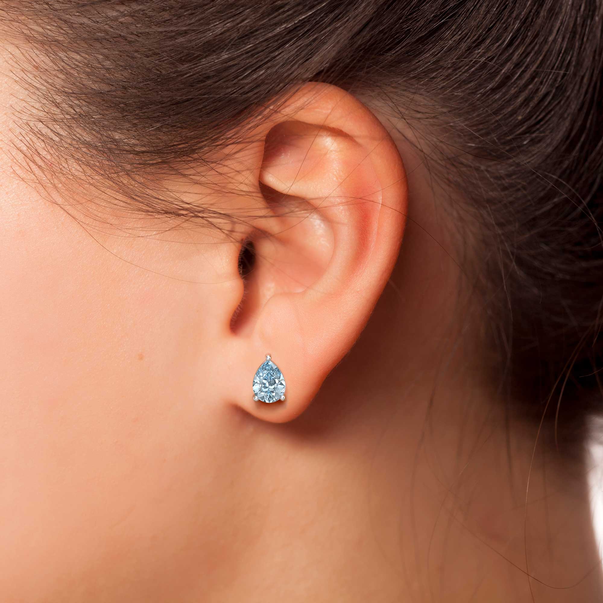 Aquamarine Pear Cut Stud Earrings in Sterling Silver | Irosk