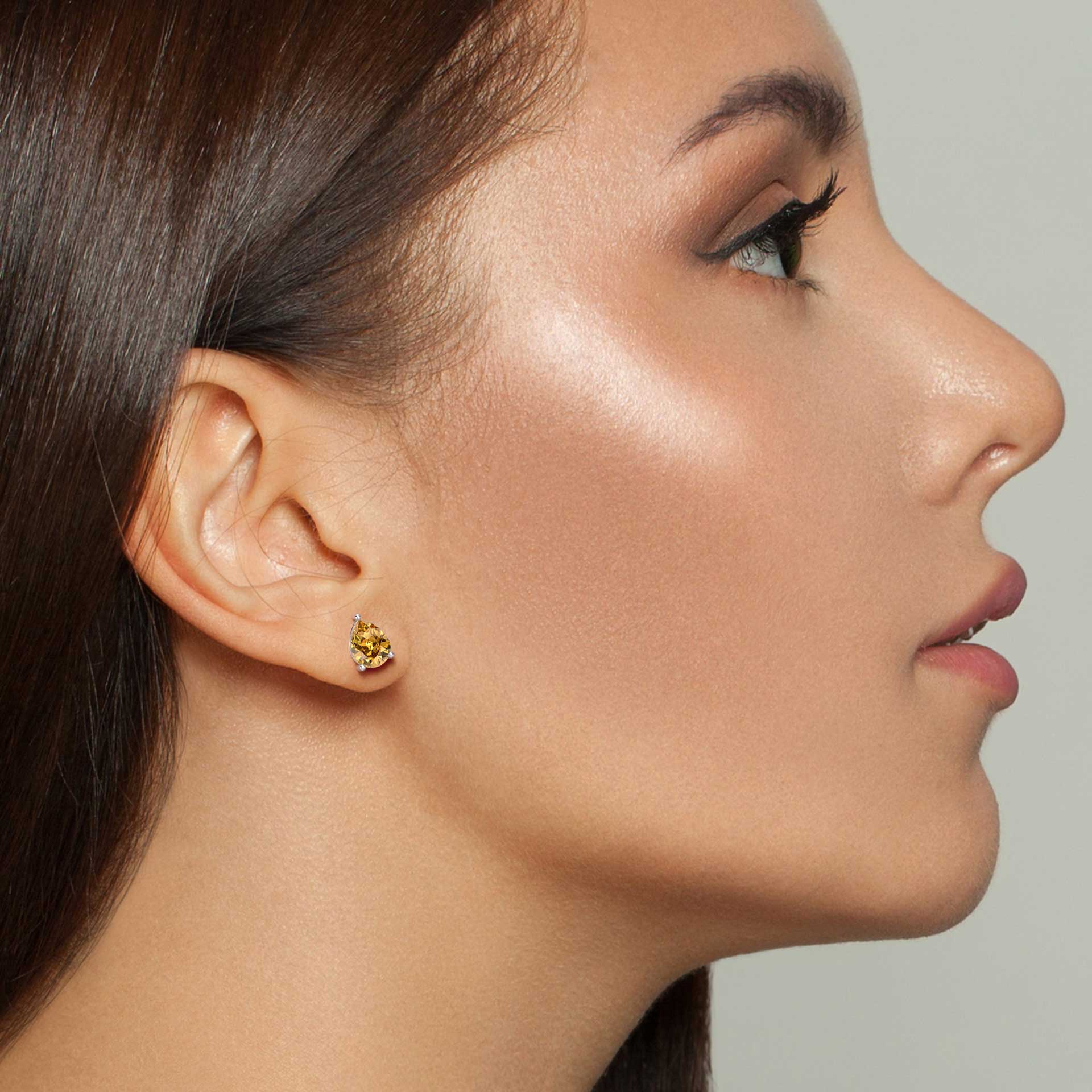 teardrop citrine earrings on model