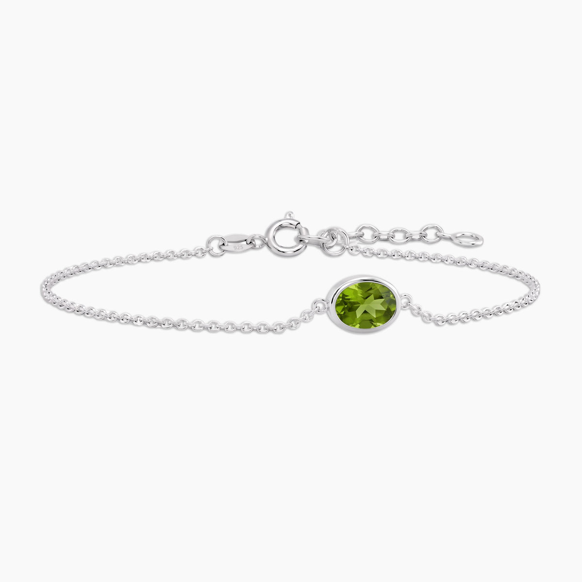 Peridot Oval Solitaire Bracelet in Sterling Silver – August Birthstone | Irosk
