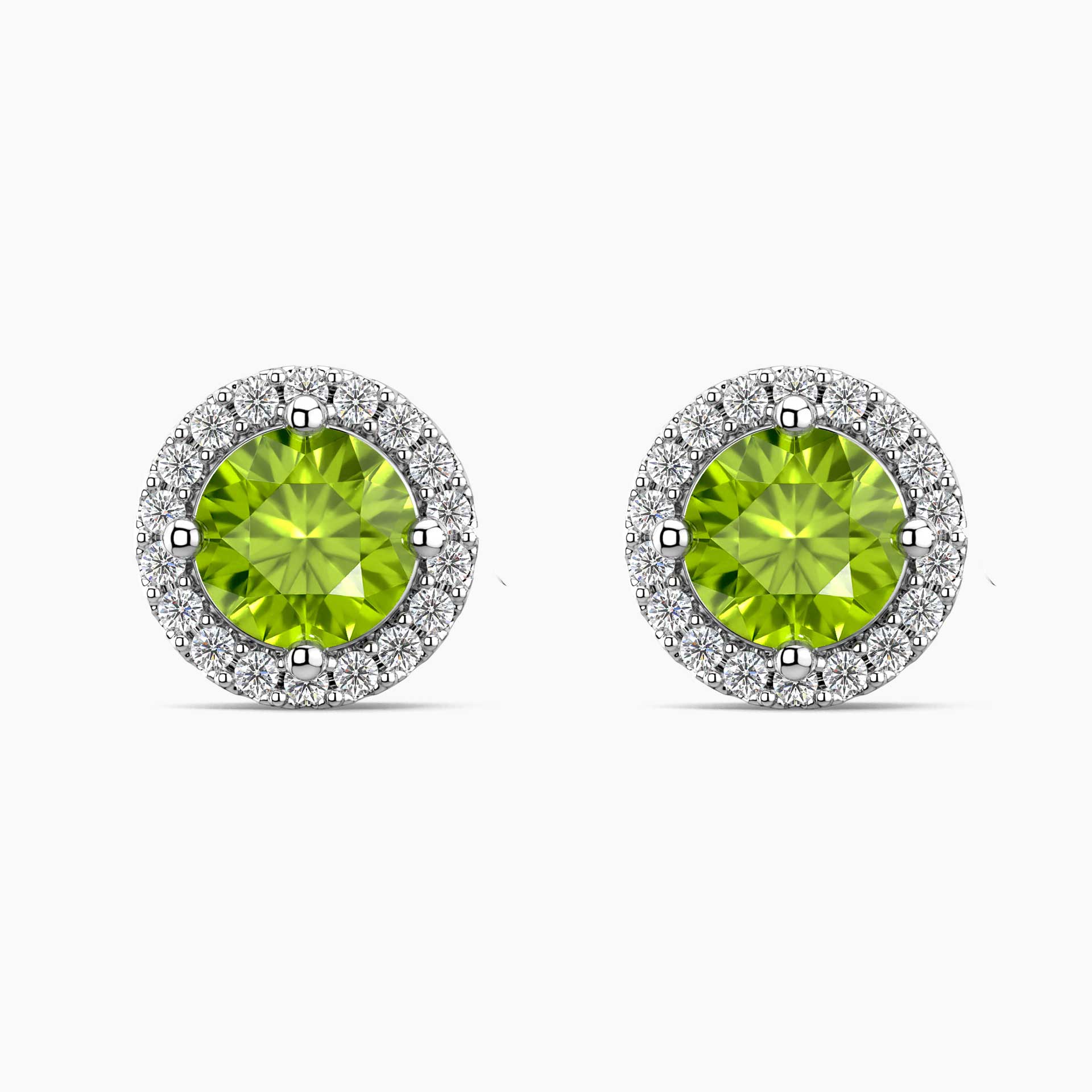 Round Peridot Halo Earrings | Sterling Silver