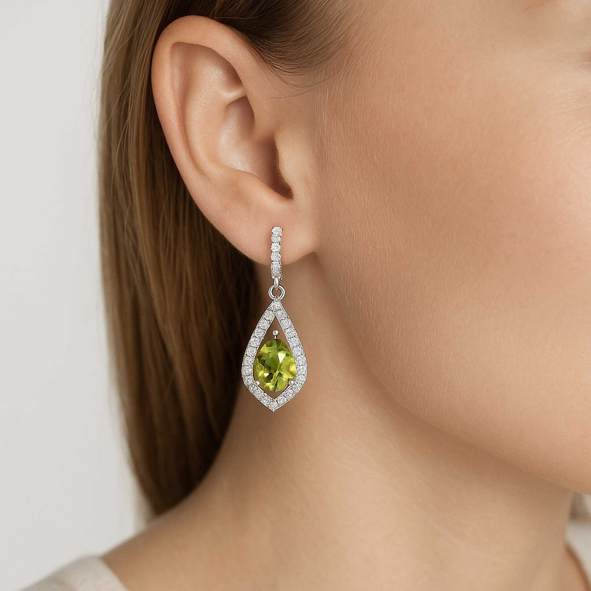 Peridot Pear Shape Dangling Earrings in Sterling Silver | Irosk