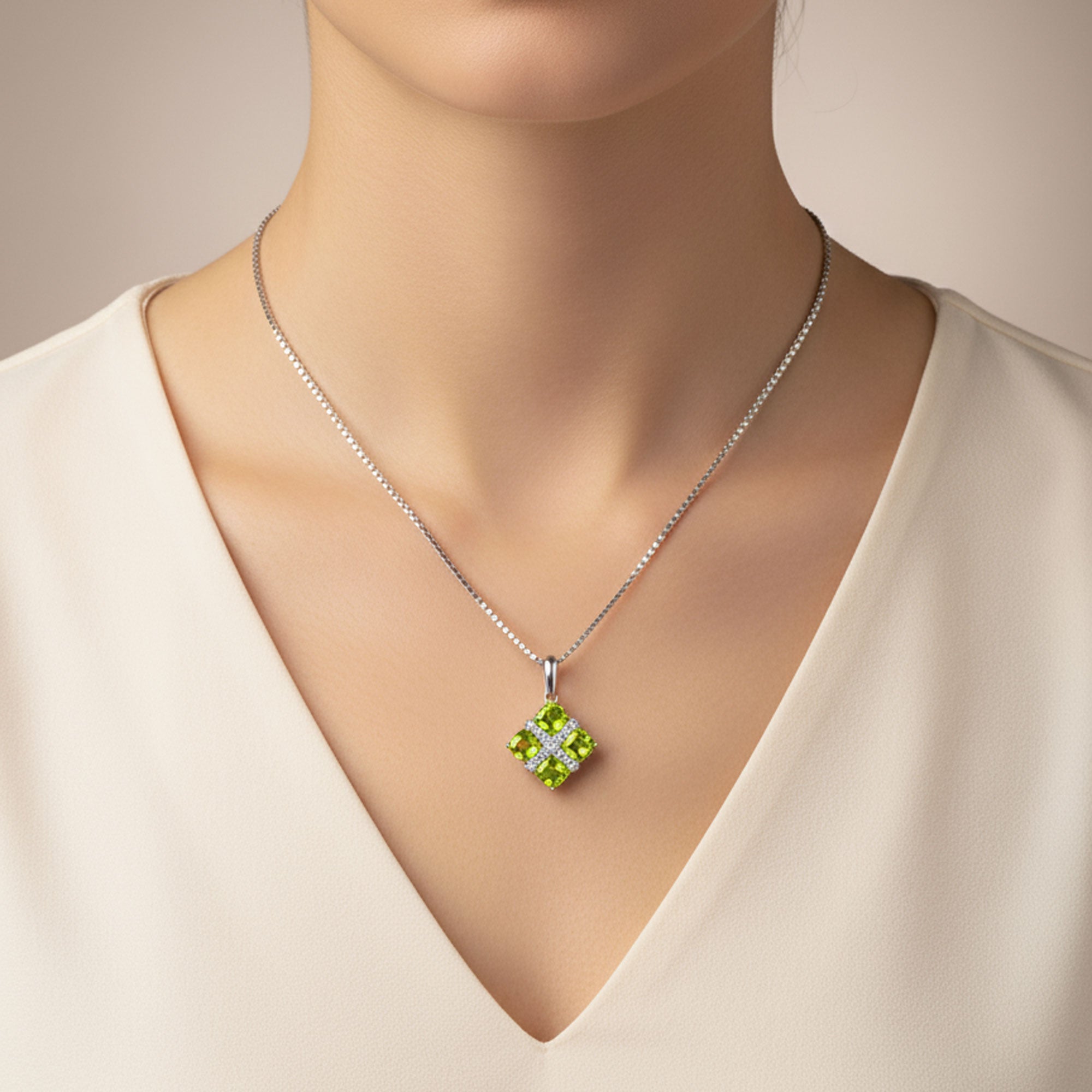 Peridot Cluster Pendant Necklace in Sterling Silver | August Birthstone