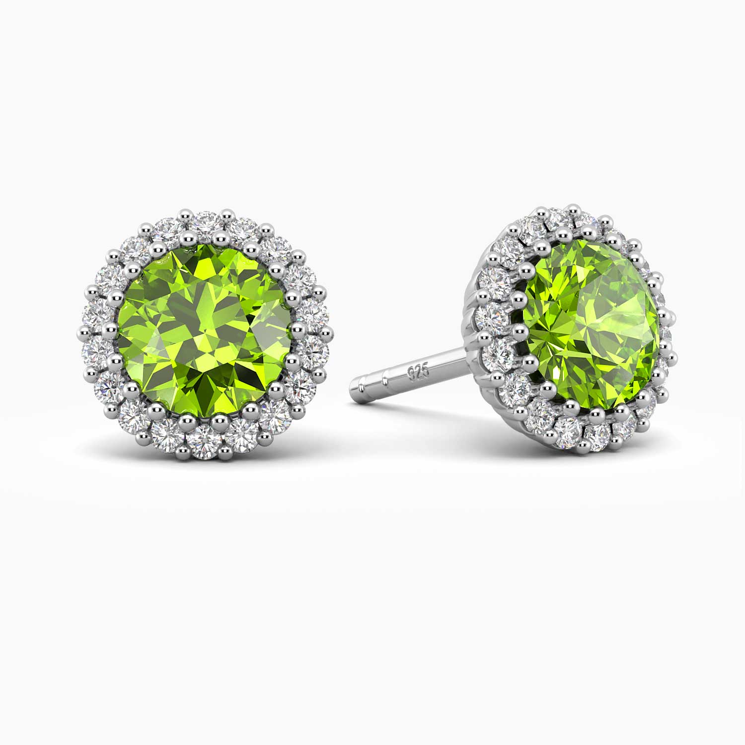 Irosk® round-cut peridot halo stud earrings in sterling silver with diamond-like accents