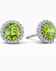 Irosk® round-cut peridot halo stud earrings in sterling silver with diamond-like accents