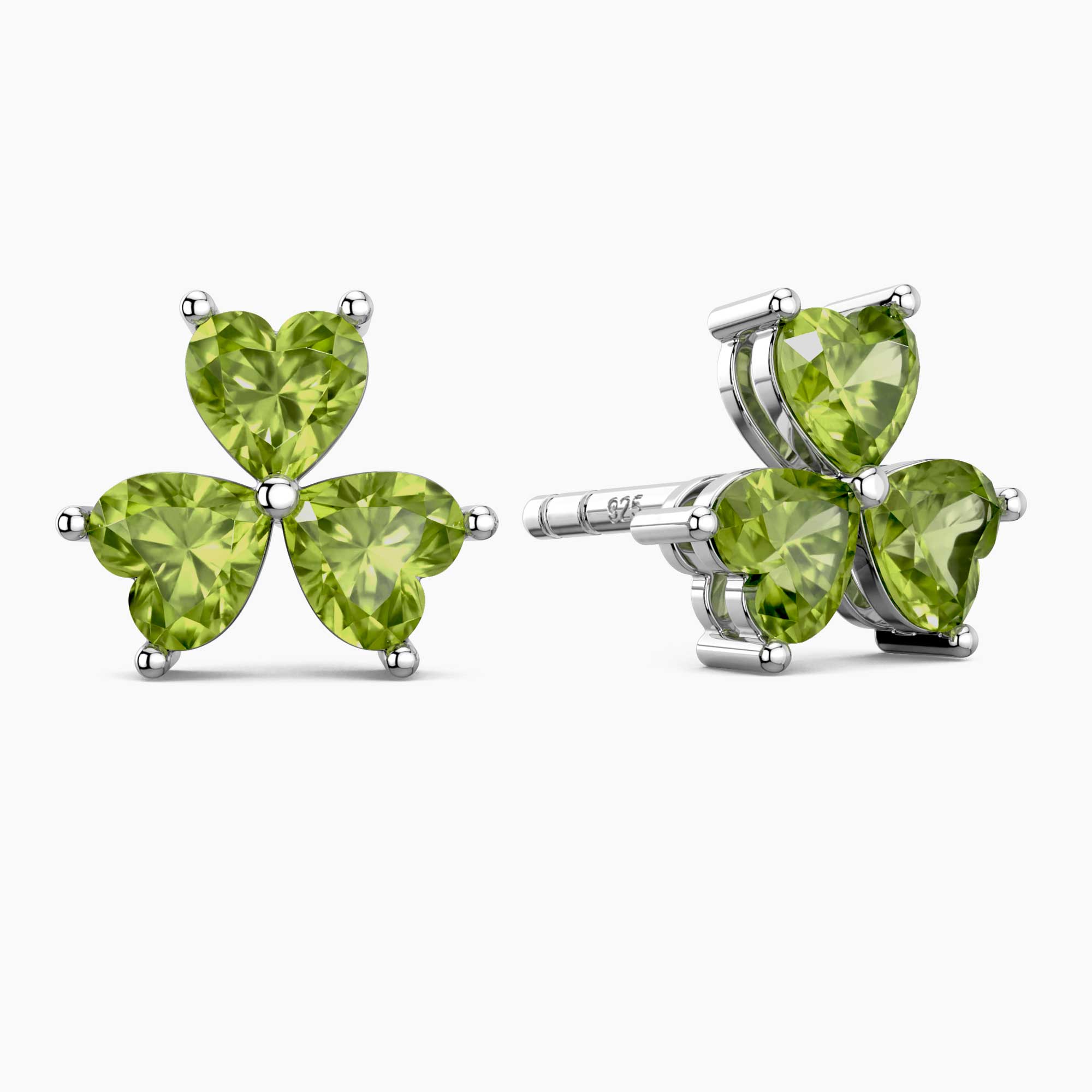 Peridot Silver Stud Earrings | Flower Shape in Sterling Silver | Irosk ®