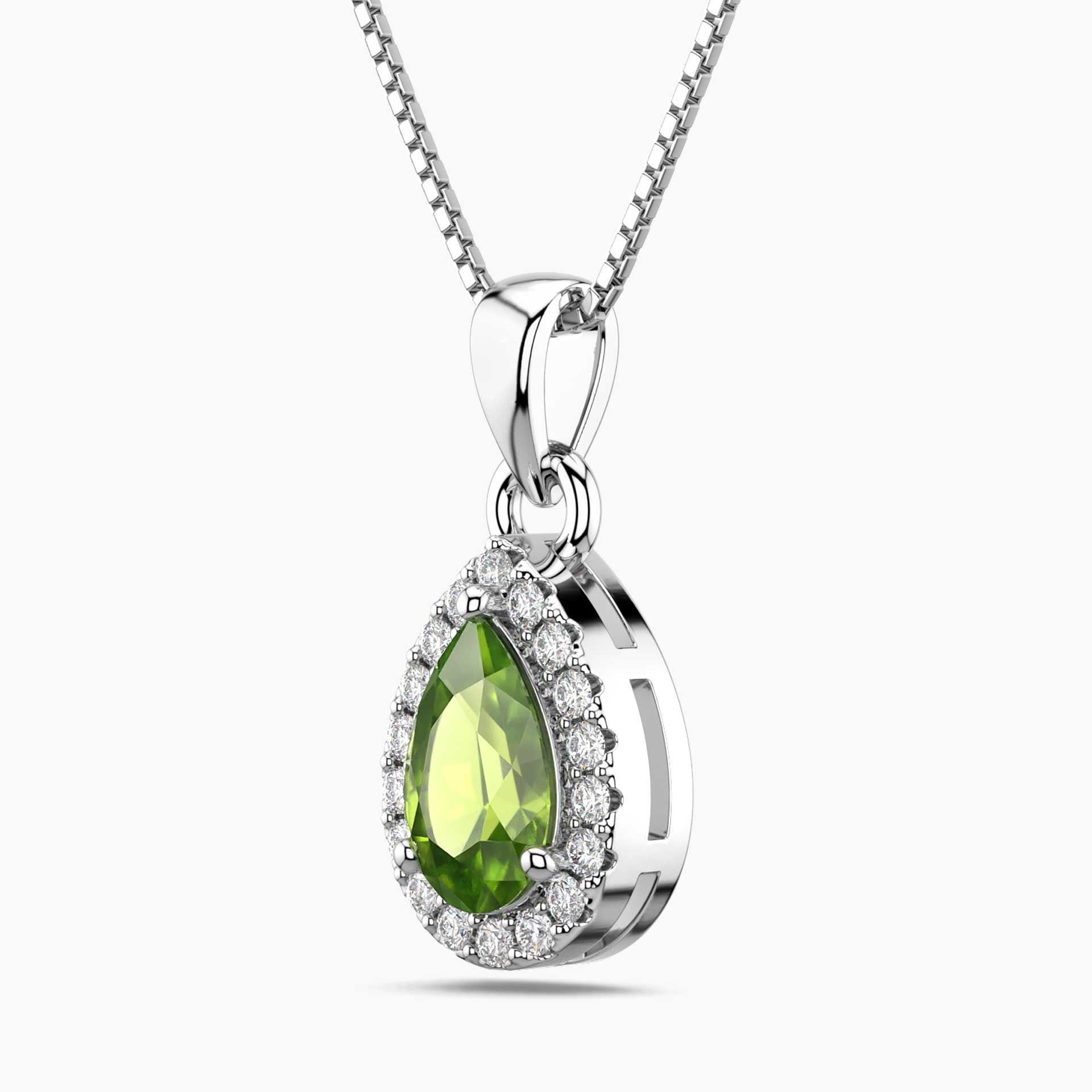 Peridot Pear Halo Pendant Necklace in Sterling Silver | Irosk