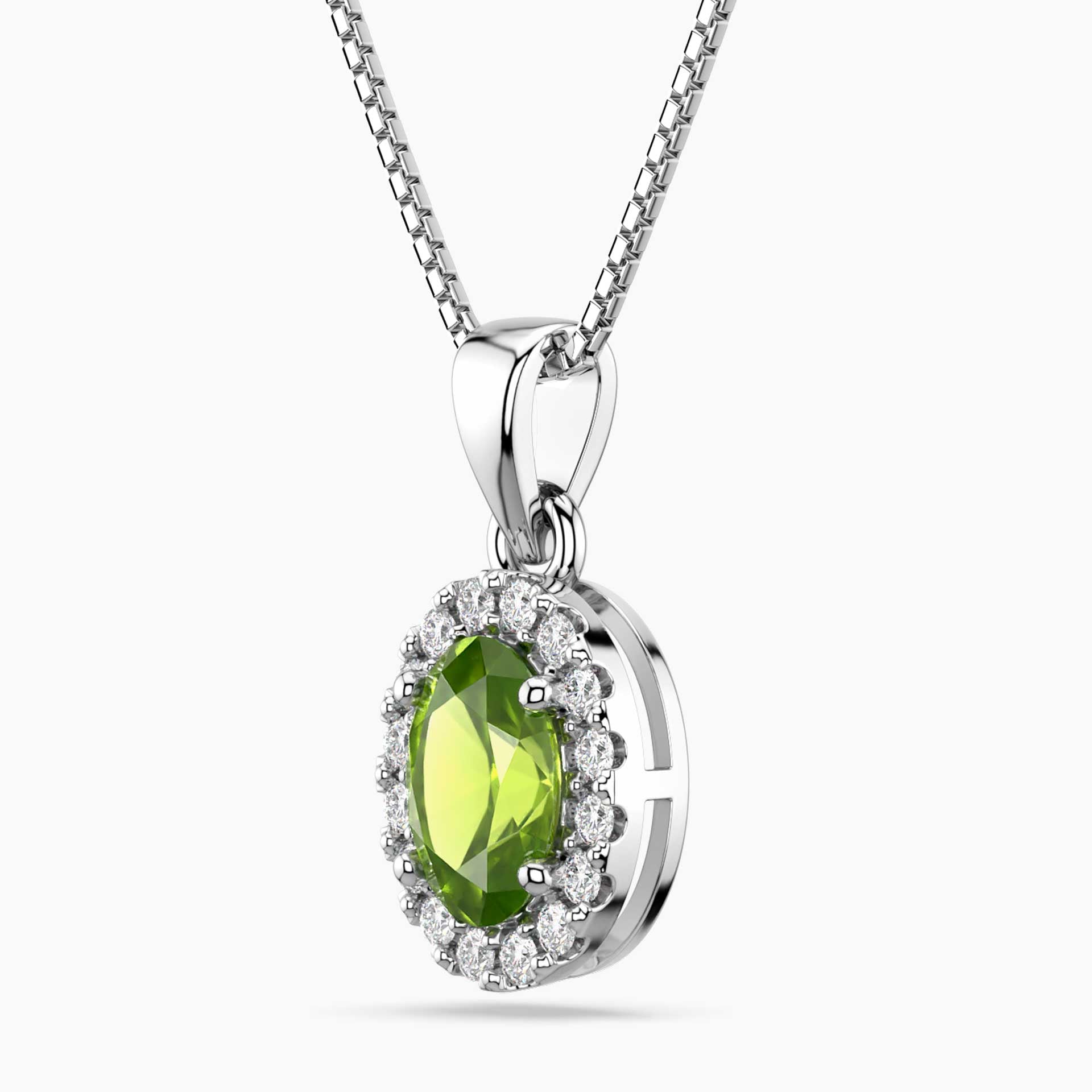 Peridot Oval Halo Pendant Necklace in Sterling Silver | Irosk