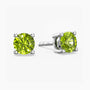 Pair of green  peridot gemstone stud earrings on a white background