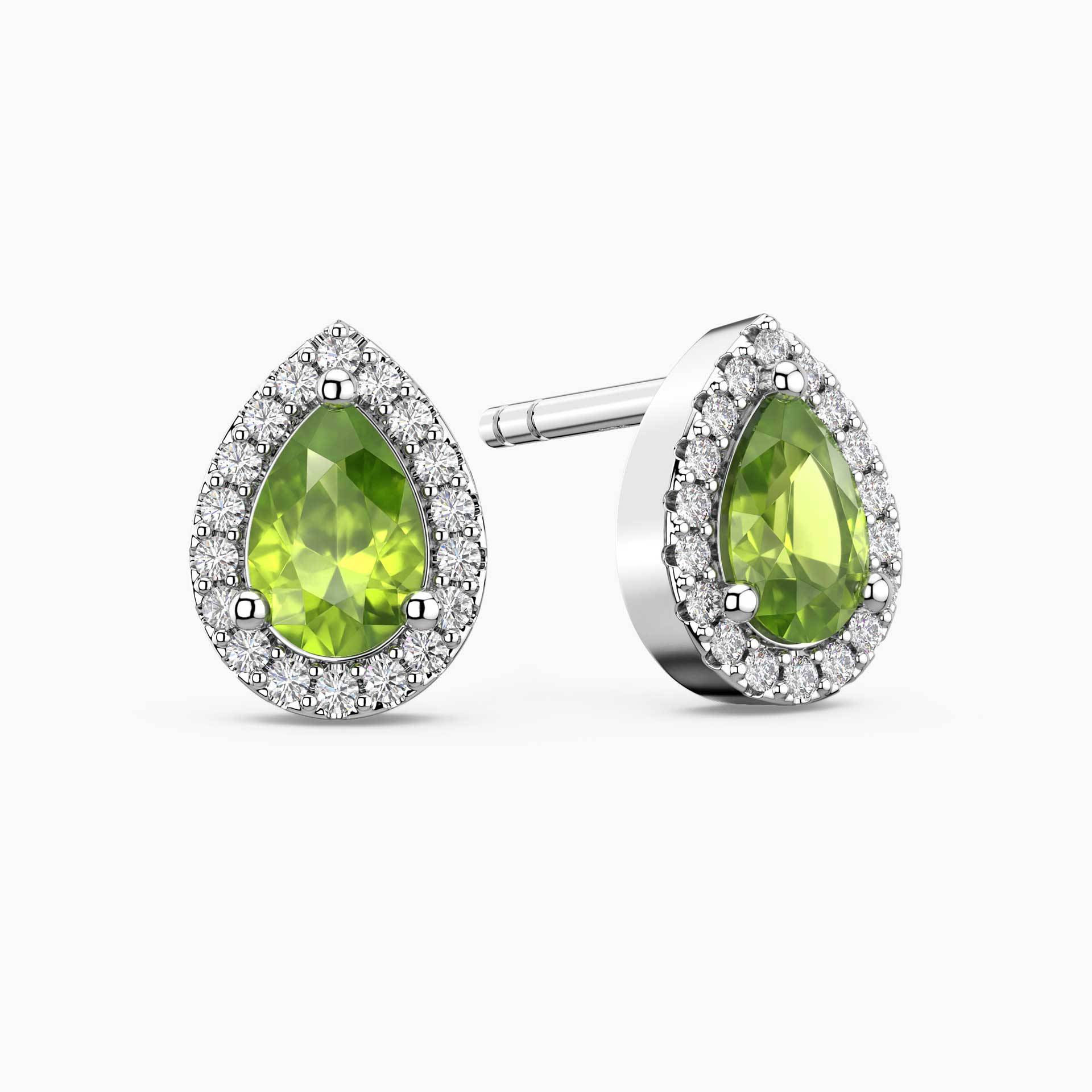 Peridot Pear Halo Stud Earrings in Sterling Silver | Irosk