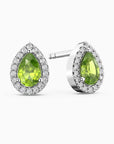 Pear Peridot Halo Stud Earrings | Sterling Silver