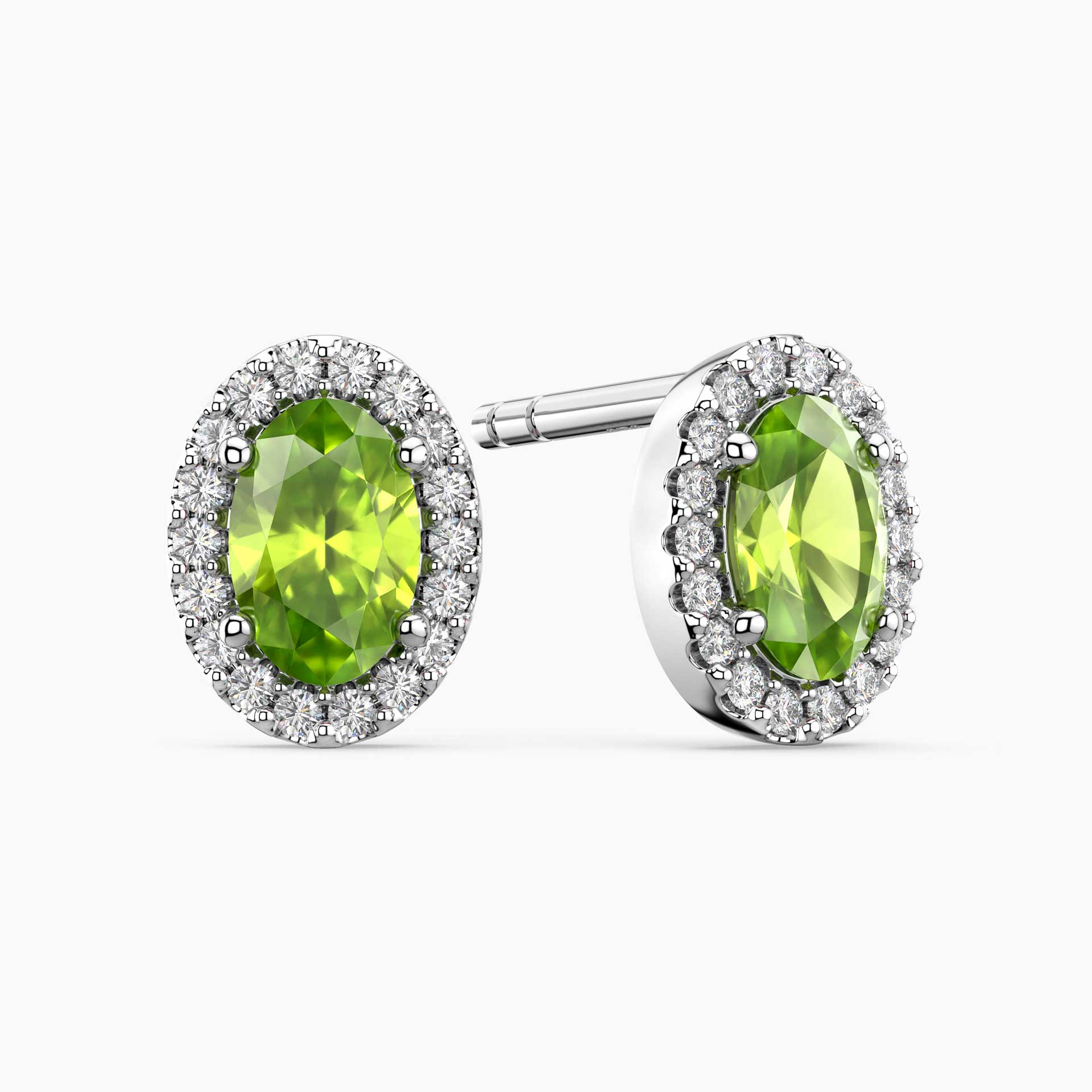 Peridot Oval Halo Stud Earrings in Sterling Silver | Irosk