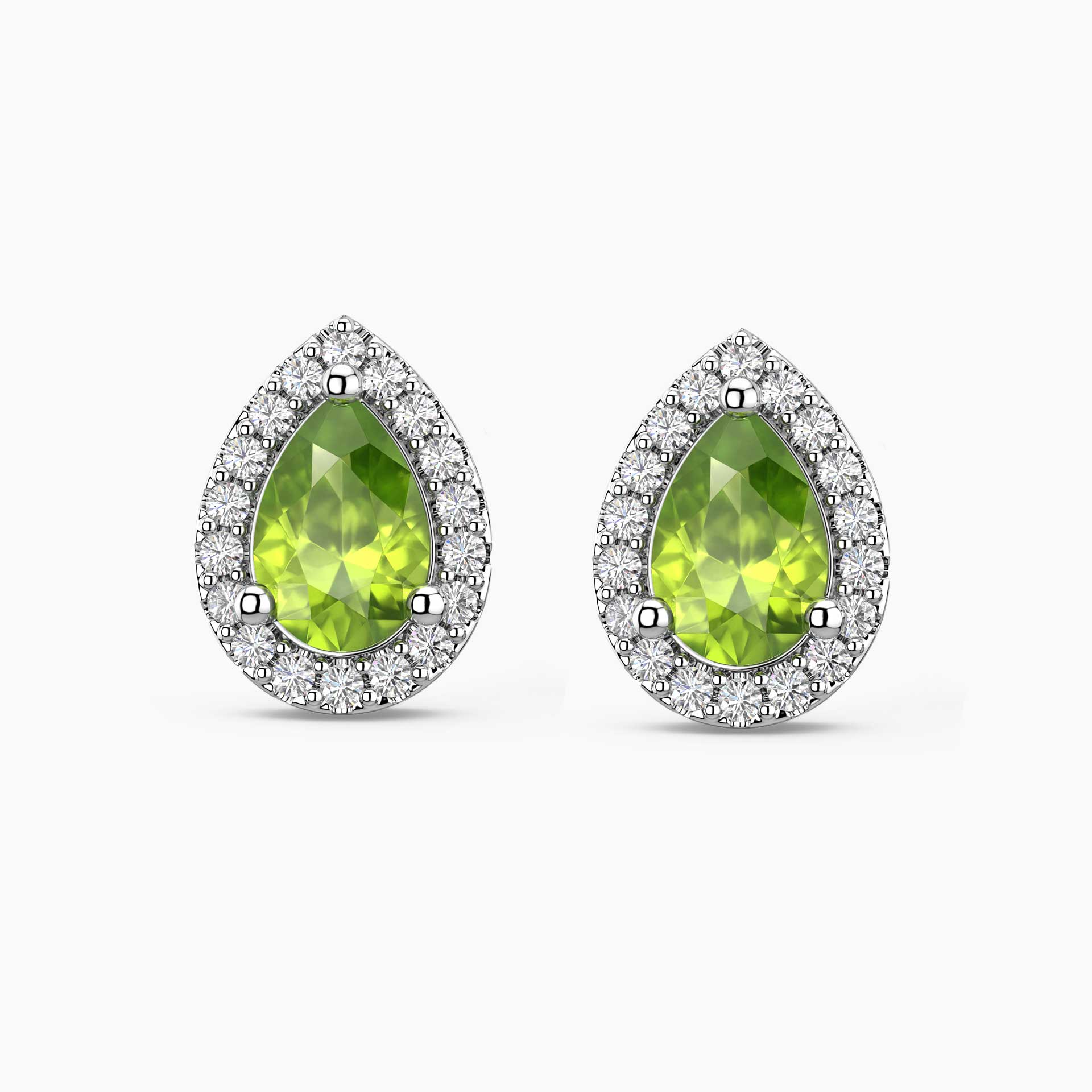 Pear Peridot Halo Stud Earrings | Sterling Silver