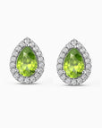 Pear Peridot Halo Stud Earrings | Sterling Silver