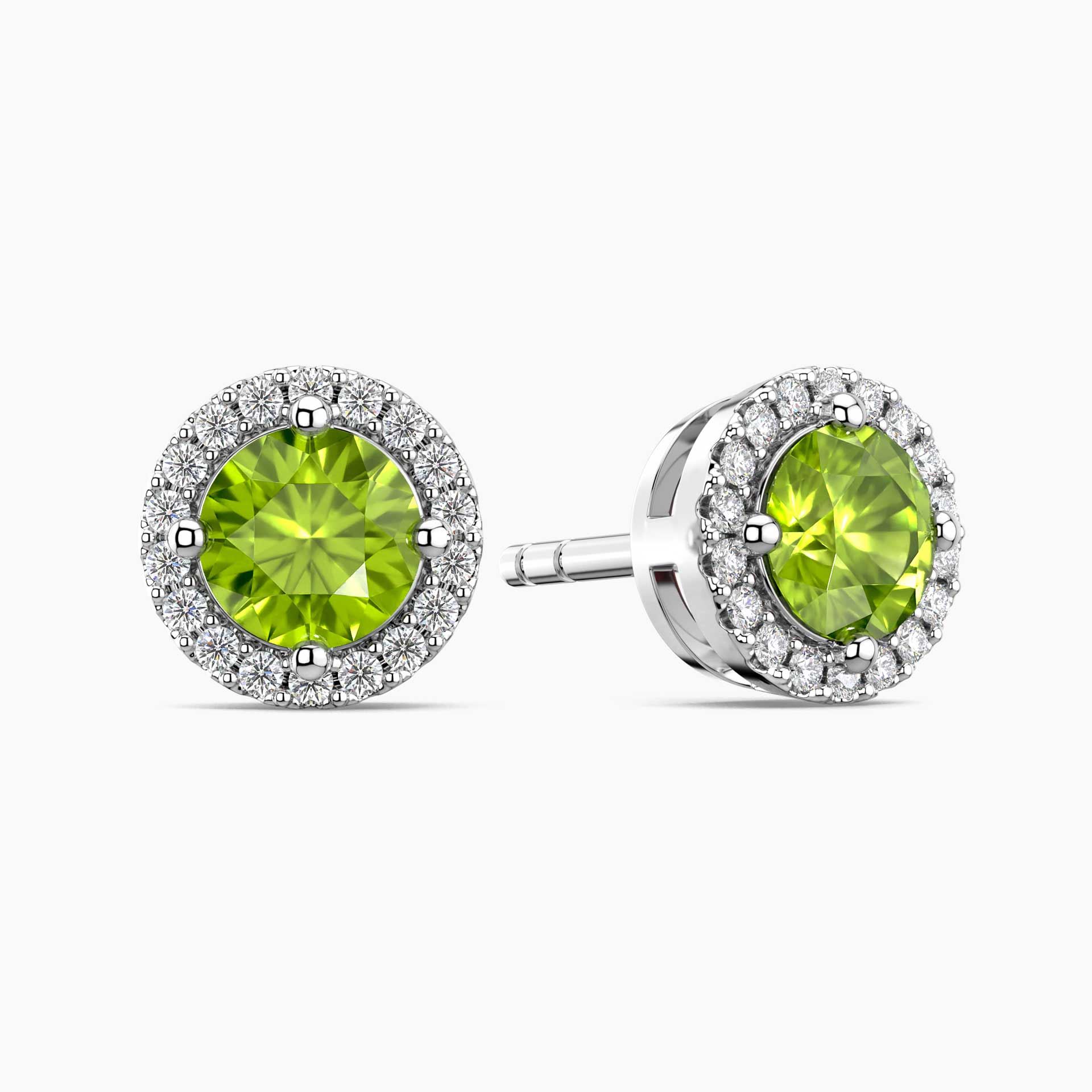 Peridot Round Halo Stud Earrings in Sterling Silver | Irosk
