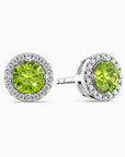 Round Peridot Halo Earrings | Sterling Silver