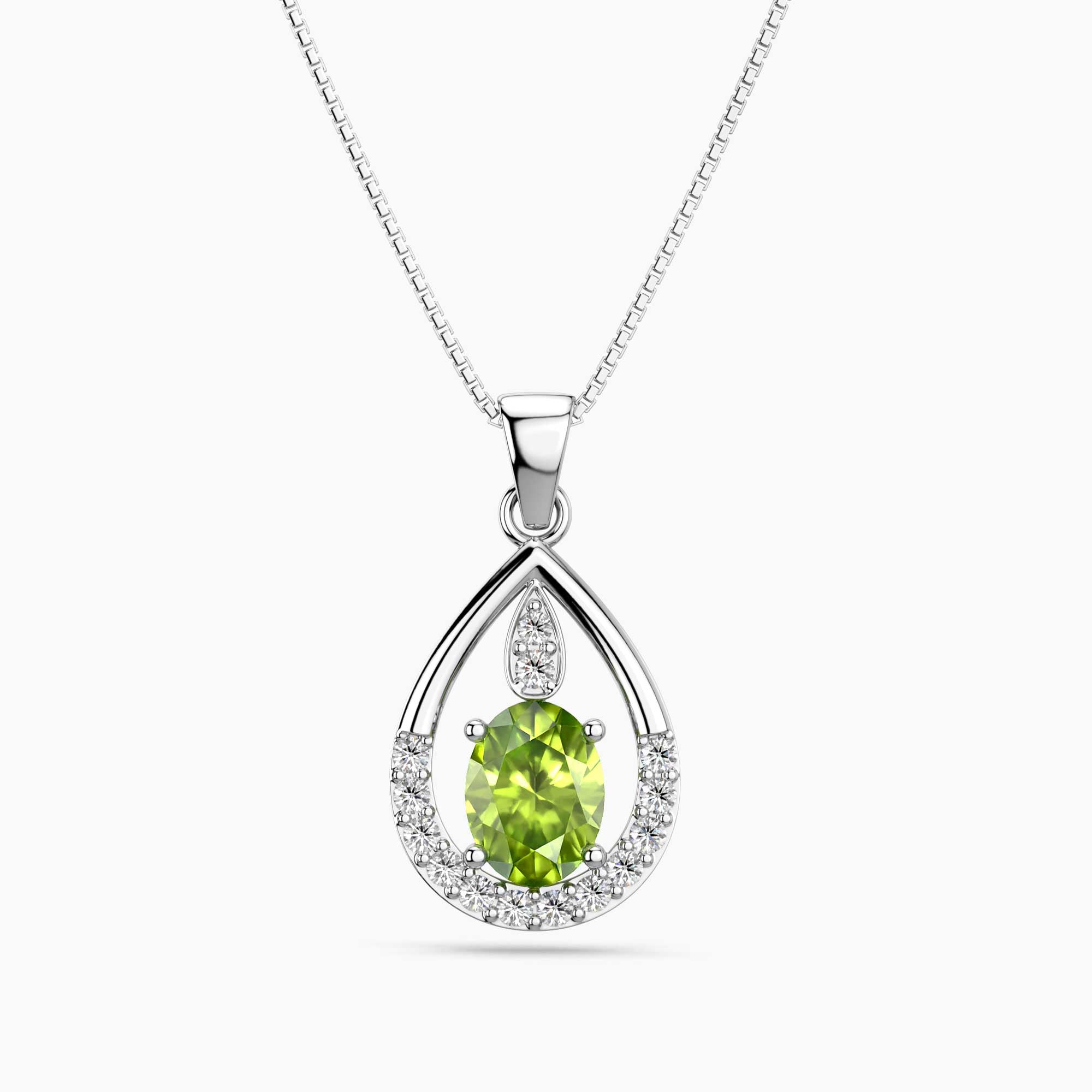 Peridot Teardrop Halo Pendant Necklace in Sterling Silver – August Birthstone | Irosk ®