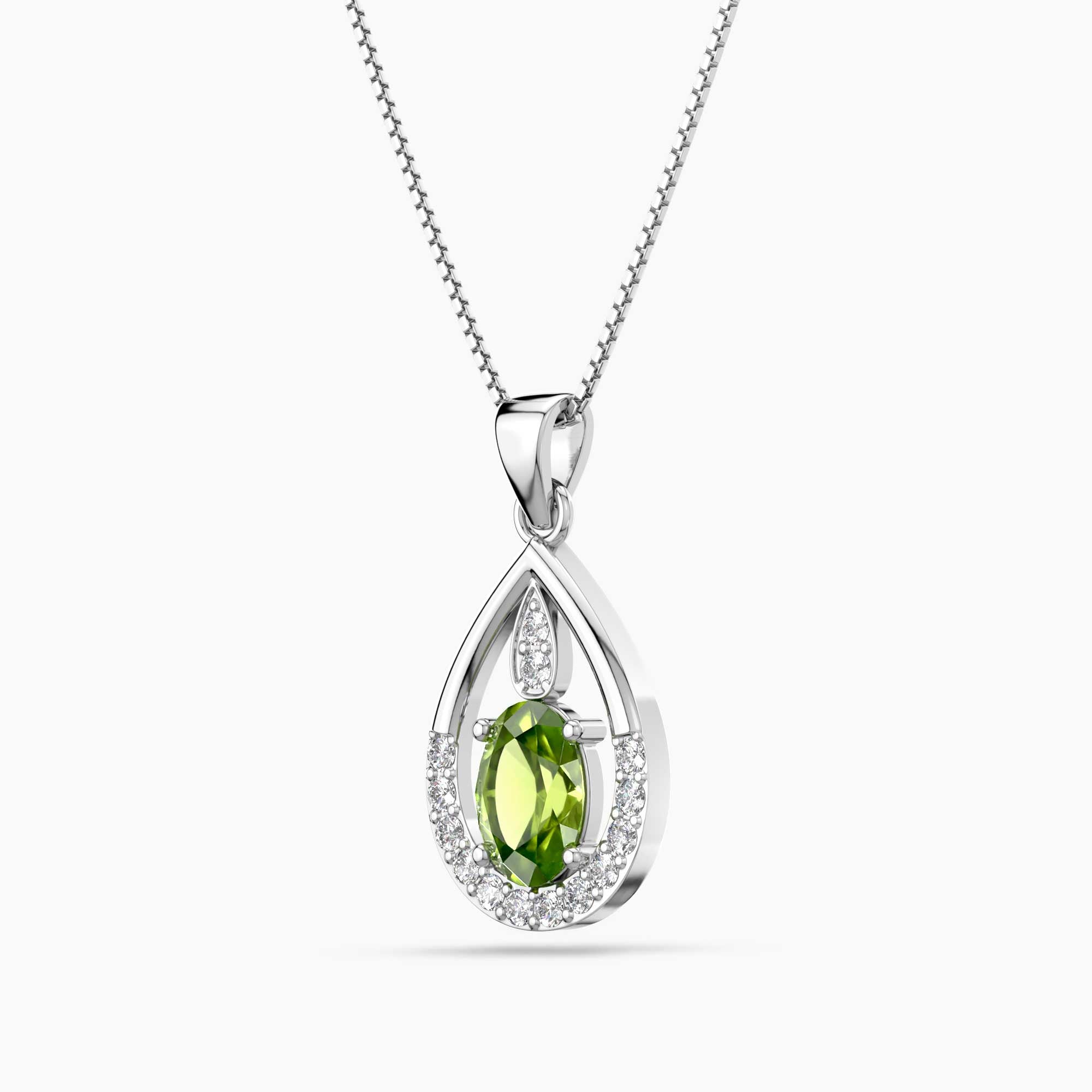Peridot Teardrop Halo Pendant Necklace in Sterling Silver – August Birthstone | Irosk ®
