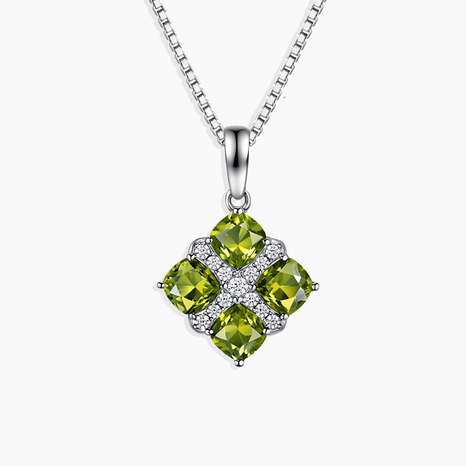 Peridot Cluster Pendant Necklace in Sterling Silver | August Birthstone