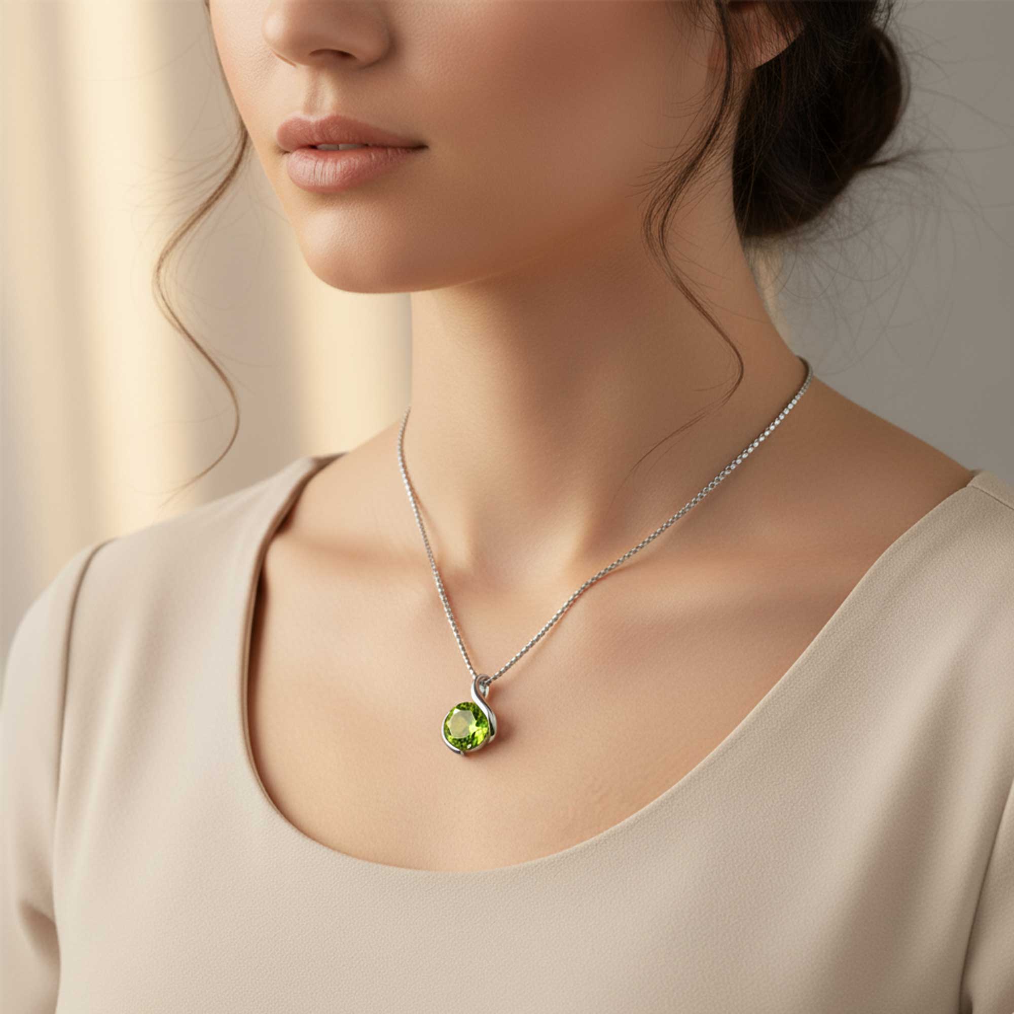 Peridot Semi Bezel Pendant Necklace in Sterling Silver | Irosk